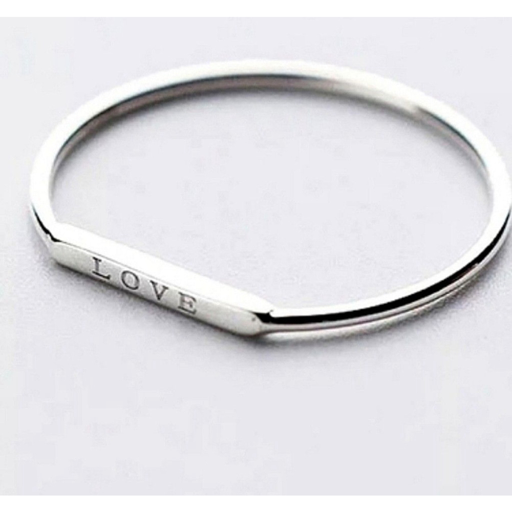NEW Women's Dainty‎ White Gold-Plated S925 LOVE Bar Ring Size 4